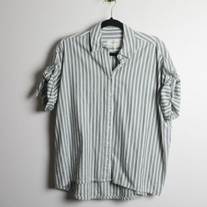 THE GREAT. - tie sleeve stripe big shirt top